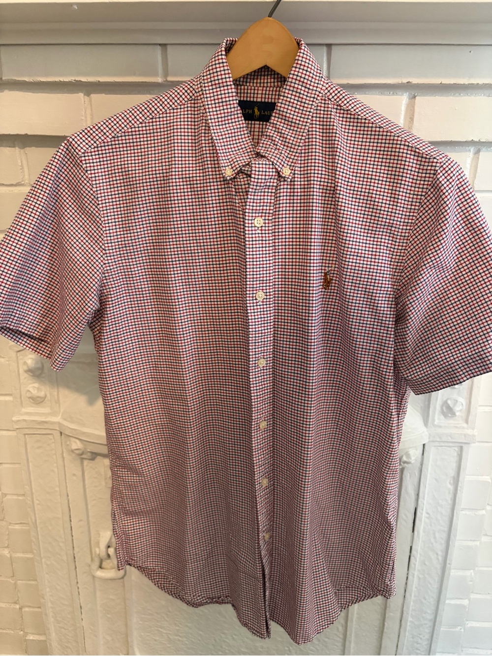 Ralph Lauren Red and White Gingham Short-Sleeve Button-Down Shirt